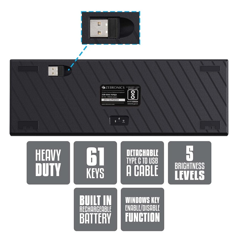Zebronics Zeb Max Ninja 60% Wireless Black - Blue switch 